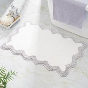Luxury Cute Bathroom Rugs, White Bath Mat W/Grey Scalloped Edge, Microfiber Aesthetic Trendy Funky Fun Preppy Rug, Extra Soft Bathroom Mat Non-Slip for Tub, Shower, and Bath Room 30'' x 20'' (1'8" x 2'6" (Rectangular))