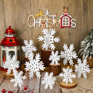 Qunclay 20 Pcs Christmas Wooden Snowflake Decorations 3D Snowflake Tabletop Decor Winter Signs and Centerpiece for Winter Wonderland Decorations Xmas Tiered Tray Decor(White)