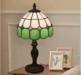 Tiffany Style Lamps Stained Glass Small Table Desk Light 15 Inches Tall Stained Glass 8 Inches Wide Lamp Shade Vintage Antique Accent Lamp Mediterranean Handmade Desk Bedside Table Night Lamp,Green