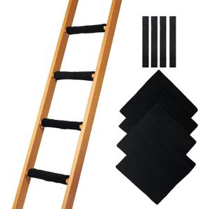 Bunk Bed Ladder Pads - Soft Brushed Fabric for Foot Comfort with Anti Slip Dots on Bottom - Strong Hook and Loop and Adjustable Straps for a Tight Wrap - 10x10 Inch (Set of 4) (Black)