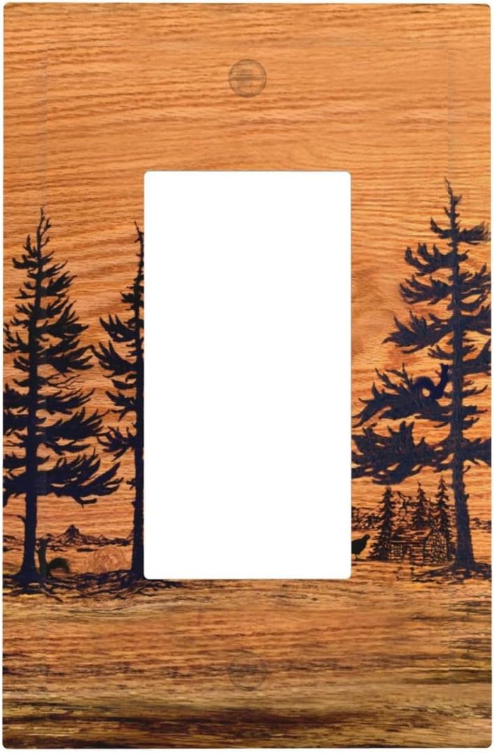 Rustic Farmhouse Brown Pine Tree Wood Grain Outlet Covers Single Rocker Light Switch Covers Decorative 1 Gang Gfci Wall Plate Electrical Receptacle Switchplate Plug Faceplate for Bedroom Decor