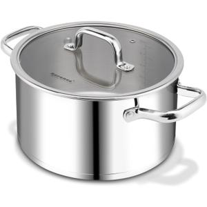 Rorence Stainless Steel Stock Pot, 6-Quart | Tri-Ply Base, Large Pot Induction Cooking Pot with Lid, For All Stoves, Oven & Dishwasher Safe