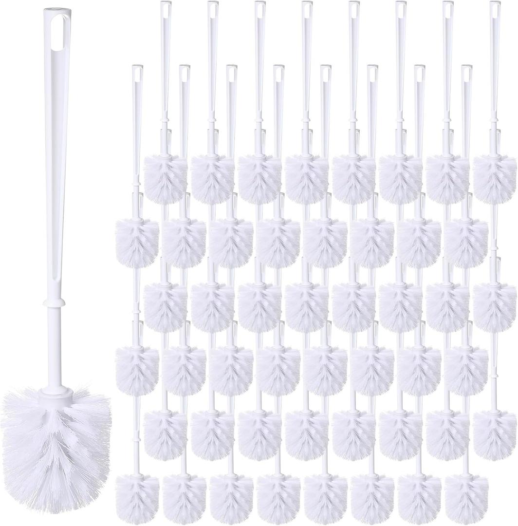 Mimorou 50 Pcs White Toilet Brush, Bathroom Toilet Bowl Brush, Soft Bristle Long Handle Plastic Toilet Scrubber for Bathroom