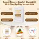 Blanket Crochet Kit for Beginners, Granny Squares Crochet Blanket Kit with Soft Yarns, Detailed Instructions & Step-by-Step Tutorials, Easy Knitting Kit for Beginner Craft Gift(Yellow Sunflower)