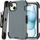 Shockproof Case for iPhone 15 with Belt Clip, Heavy Duty Rugged, Anti-Drop,3 Layers of Sturdy,Protection i Phone 15 Case, Grey