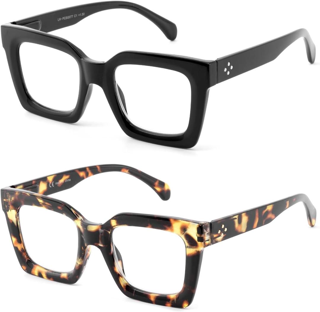 Reading Glasses for Men Women, 2 Pairs Quality Blue Light Readers Spring Hinge +1.0