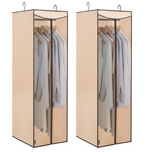 STORAGE MANIAC 2-Pack Hanging Garment Bag Zipper Cover with Sealed Clear Window, Long Garment Cover for Closet Storage Wardrobe Clothes Protector, Large Garment Storage Bag for Dresses,Suits, Beige