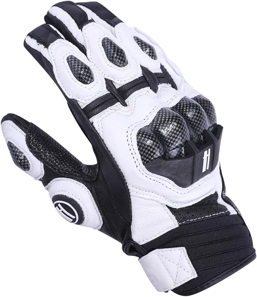 Harssidanzar Breathable Leather Motorcycle Gloves Touchscreen for Men Women KM046 (Medium, White/Black)