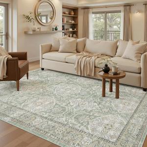 Soalmost 6x9 Area Rug for Living Room Washable 6x9 Rug Non-Slip Modern Rugs for Bedroom Dinning Room Ultra-Thin Indoor Green/Brown Rug