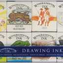 Winsor & Newton Collection Drawing Ink Set, Set of 8, William Collection,Black,green,purple,yellow