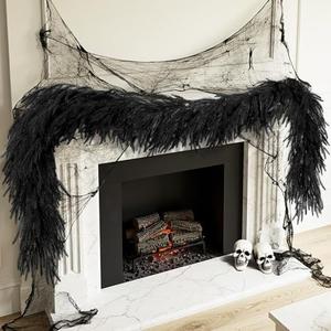 N&T NIETING 5.9FT Black Artificial Norfolk Pine Garland Real Touch Christmas Garlands Faux Garland for Table Mantle Holiday Fireplace Indoor Outdoor Christmas Halloween Decorations