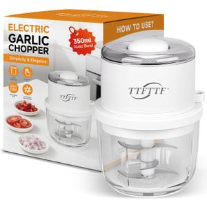Electric Garlic Chopper, 350ML Glass Bowl Mini Food Processor, Portable Veggie Chopper Onion Garlic Grinder, Wireless Food Processor for Ginger, Chili, Fruit, Meat, etc
