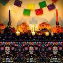 2 x 3pcs Day of The Dead Party Tablecloth, Mexican Dia De Los Muertos Table Cover Halloween Sugar Skull Floral Table Cover Fiesta Plastic Tablecloth for Party Decorations Supplies