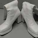 SOVANYOU Black Leather Boots Platform Boots for Women Fashion Square Toe Chunky Block Heeled Boots Side Zip (7, Matte White)