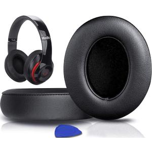 SoloWIT Replacement Ear Pads Cushions for Beats Studio 2 & Studio 3 Wired/Wireless Over-Ear Headphones, Earpads with Soft Protein Leather, Noise Isolation Memory Foam (Black)