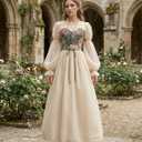LTAKK Renaissance Dress Women Victorian Costume Ren Fair Medieval Dresses with Floral Corset, Medium