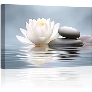 LZIMU Zen Wall Art Lotus Flowers Stones on Water Pictures Water Lily Canvas Prints Bathroom Decor Spa Artwork for Yoga Studio Meditation Spiritual Room Framed (Zen-1, 16.00"x24.00")