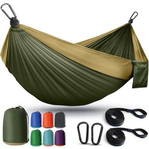 Camping Hammock Lightweight, Portable Hammocks Parachute Hammock with Two Tree Straps, Single or Double Travel Swing Nylon Camp Hammocks, Outdoor Essentials for Beach Backpacking Hiking