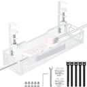 Under Desk Cable Management Tray, No Drill Mesh Desk Cable Tray, Wire Management Tray Cable Management Rack, Wire Organizer and Cable Management Box (White)