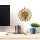 MAQIKA Vintage Floral Framed Wall Art Decor, Botanical Canvas Prints, Farmhouse Flower Round Wall Hanging, Boho Wall Art for Living Room Bedroom Kitchen, 10x10 Inch