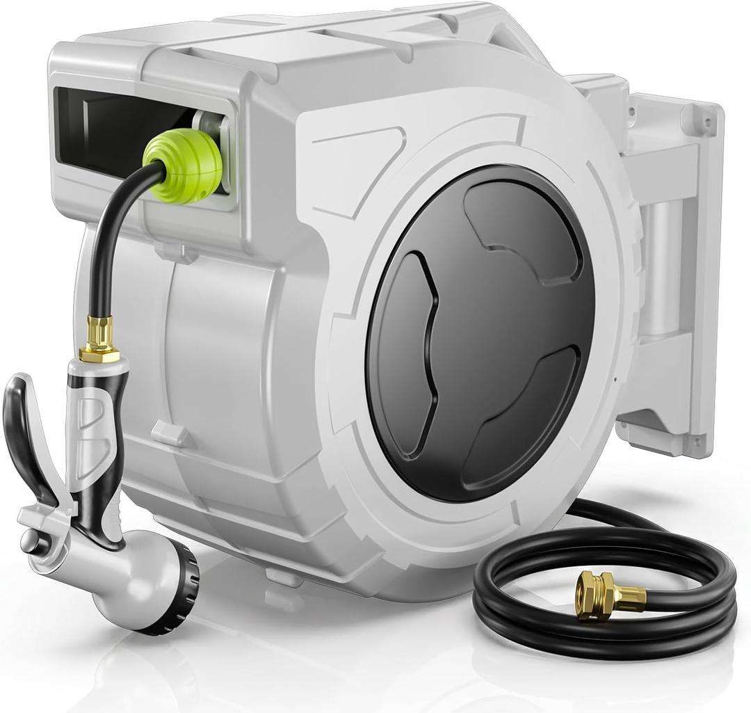 Retractable Garden Hose Reel, 1/2 Inch x 100ft, Wall Mounted Hose Reel