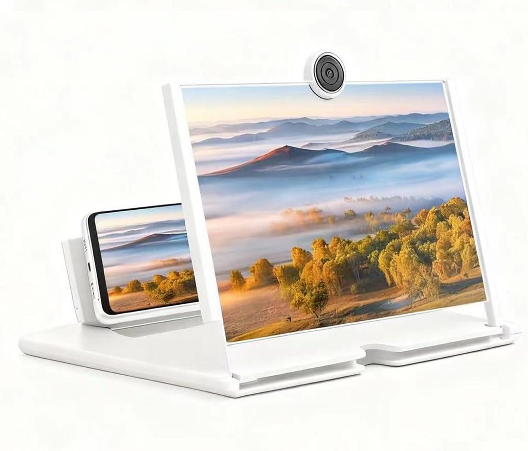 Screen Magnifier,3D HD Mobile Phone Magnifier Projector Screen Enlarger for Movies, Videos,Foldable Cell Phone Stand with Screen Amplifier,Supports All Smartphones 10 inch (White)