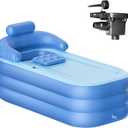 Inflatable Folding Bathtub for Adults, 63" Collapsible Ice Bath Tub for Athletes, Portable Foldable Hot Tub with Electric Air Pump, SPA Freestanding Soaking Barrel for Indoor or Outdoor (Blue)