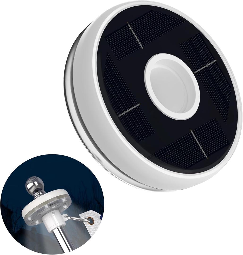 ZMTECH 1PC Solar Light for Flag Pole, Waterproof Outdoor Lighting for 5-10FT Flagpoles, Auto On/Off with Solar Charging, Fits 1in Diameter Poles (White)