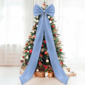 Giant Bow Decor Christmas Tree Topper Decoration Big Bows for Room Wall Backdrop 75x18 Inch Ribbon Tie for Wedding Christmas Fall Birthday Party Baby Shower Supplies(Dusty Blue,Satin)