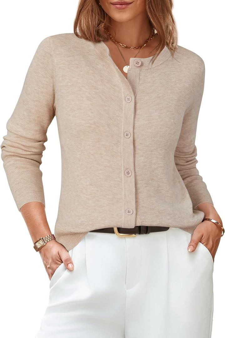 Arach&Cloz Women's Wool Blend Lightweight Business Casual Cardigan Sweaters Tops (Apricot), M