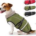 Dog Coat, Warm Dog Winter Coat Reflective Jacket Waterproof Fleece Vest, Pet Jacket Cozy for Cold Weather, Dogs Snowsuit Windproof, Adjustable Buckle for Medium Dogs (Green)