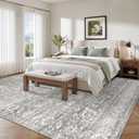 Soalmost 9x12 Washable Area Rugs for Living Room, Vintage Floral Stain Resistant Non-Slip Low Pile Neutral Rug Soft Throw Large Carpet for Dining Room Bedroom Farmhouse Home Office (Grey, 9'x12')