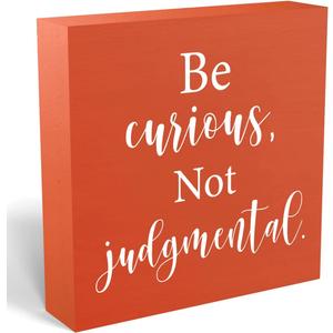 2 x Inspirational Gift Home Office Desk Cubicle Shelf Decor TV Show Decor, Be Curious Not Judgemental Sign, Soccer Football Coach Gifts for Fans 5 X 5 Inch