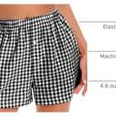 Boxer Shorts for Women Summer Gingham Pajama Casual Plaid Shorts Y2K Beach Bottoms with Pocket(Black, S) (S)