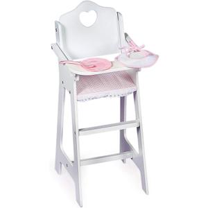 Badger Basket Wooden Baby Doll High Chair - Fits 18" Dolls - Includes Tray, Bib & Free Personalization Kit - Best for Toddler Girls for Pretend Play - White with Pink Gingham Seat
