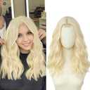 Wig 18 Inch Medium Length Wigs for Women Middle Part Synthetic Hair Wavy Wig with Upgraded Strands,Natural Hair Wigs for Daily Party/Halloween Use 18Inch,Light Gold