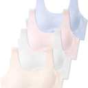 SALIA GIRL Training Bras for Girls 10-16 Sports Seamless Bra with Removable Padding Bras (Large, White/Beige/Pink/Blue)