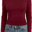 Dwnval Womens Cute Boat Neck Long Sleeve Crop Tops Soft Ribbed Knited Cropped Tees (S)