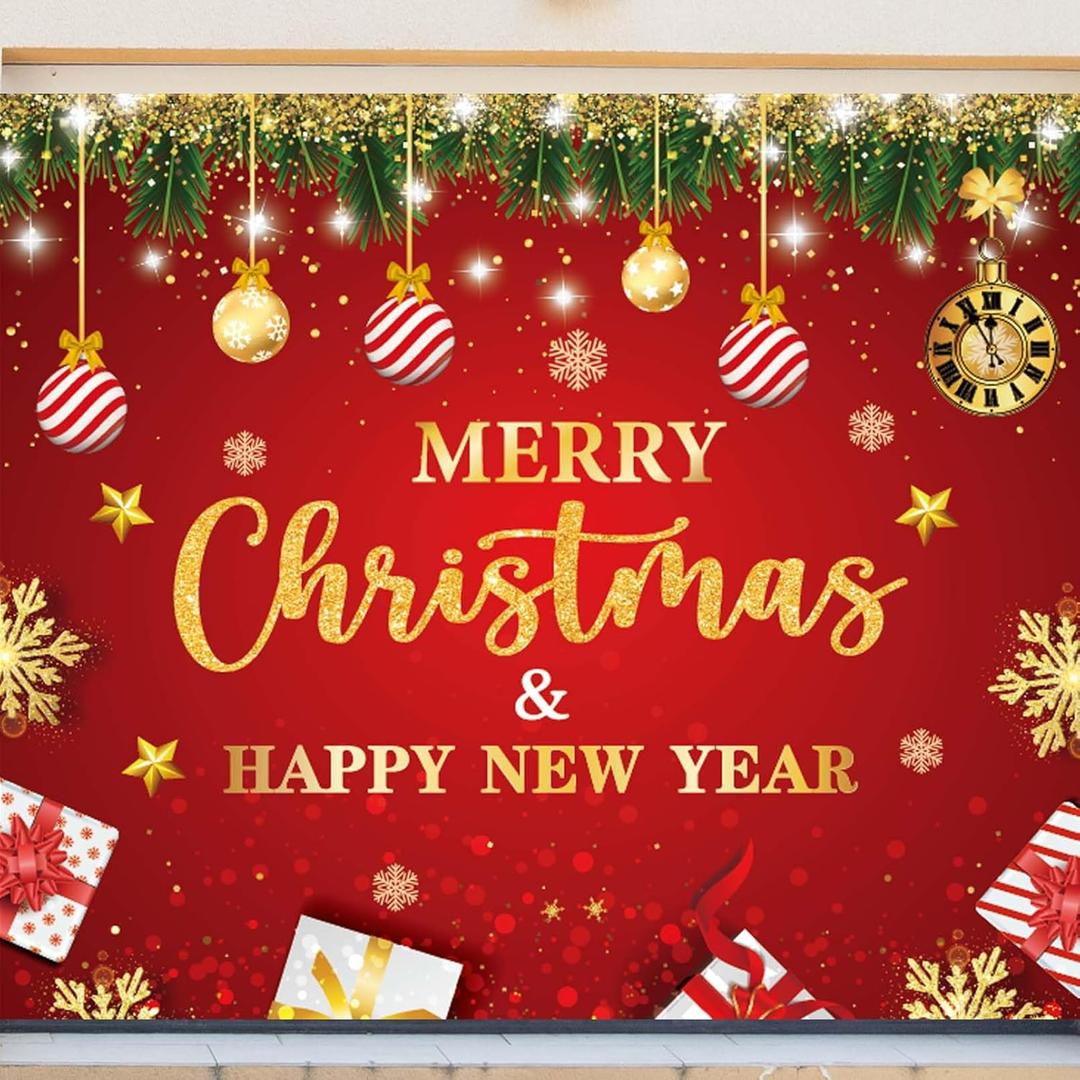 Large Christmas Garage Banner 8x7ft Christmas Garage Door Cover Hanging Backdrop Door Cover Mural Backdrop for New Year's Party Winter Holiday Outdoor Party Decorations