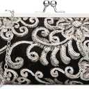 RNIEGA Clutch Purse for Women Floral Embroidery Sequin Evening Bags Elegant Kiss Lock Wedding Party Cocktail