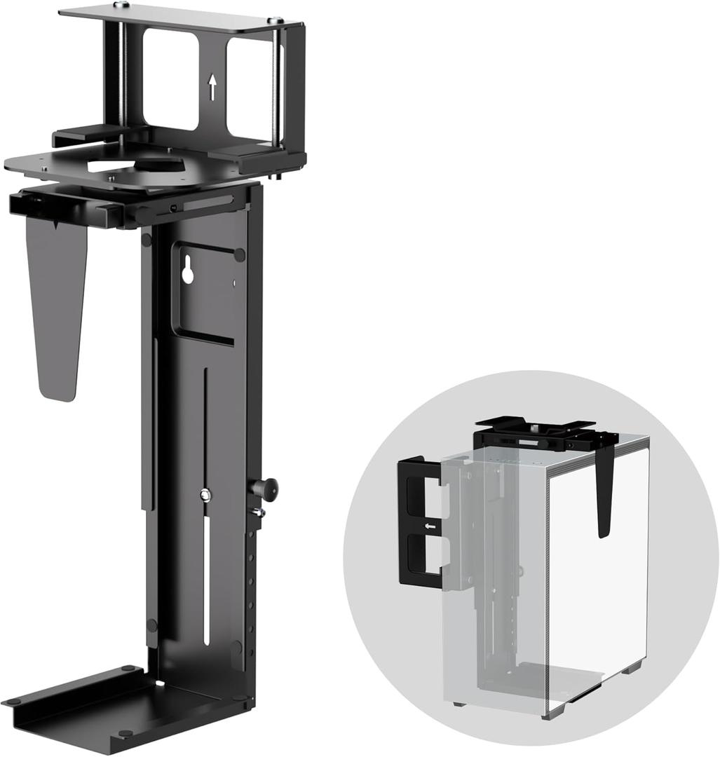 Pholiten Under Desk CPU Mount,Universal Desk Leg CPU Mount,3.94 to 11.61 inch Wide Computer Case CPU Hanger Holder,Table Beam CPU Mount Bracket Computer Tower Wall and Under Counter Holder