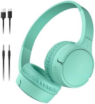 Belkin SoundForm Mini - Wireless Bluetooth Headphones for Kids Built-in Microphone - Kids On-Ear Earphones for iPhone, iPad, Fire Tablet & More - Mint
