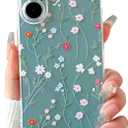 Lovmooful Compatible for iPhone 16 Case Cute Clear Flower Floral Color Design for Girls Women Soft TPU Shockproof Protective Girly for iPhone 16-Twig Flower