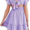 DOKOTOO KIDS Girls Elegant Ruffle Short Sleeve Back Tie Dresses 6-13 Years Old (Purple, XXL)
