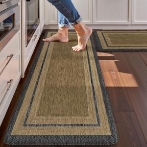 KIMODE Anti Fatigue Kitchen Mats 17"x47"+17"x29", Farmhouse Kitchen Rugs Sets of 2, Non Slip Kitchen Mats for Floor, Cushioned Comfort Standing Mats for Sink Laundry Office Desk Grey/Brown