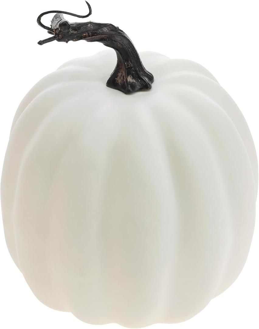 Woration 5 Inch Artificial Fake White Pumpkin Halloween Thanksgiving Cushaw Pumpkin Decoration Faux Vegetable Lifelike Food Model for Autumn Fall Harvest Embellishing & Display (Small)