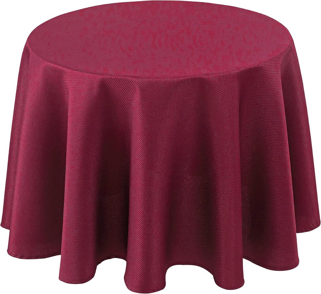 Biscaynebay Textured Fabric Christmas Round Tablecloths 70", Burgundy Water Resistant Folding Table Covers for Dining, Kitchen, Wedding, Parties Machine Washable