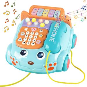Baby Toy Phone Cartoon Baby Piano Music Light Toy Children Pretend PhoneToy Gift Game Boy Girl Early Education Gift Blue (18 M+) (Bule)