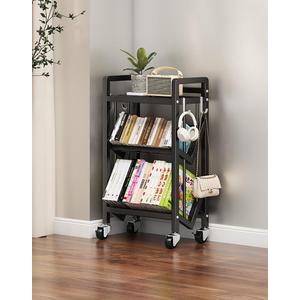 3 Tier All-Metal Rolling File Cart with Locking Wheels, Lightweight But Sturdy Mobile Book Storage Cart with 4 Hooks, Utility Cart for Home Office Living Room Entryway Classroom School, 19.7"W, Black (3 Tier/19.7"W)
