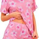 Pajama Set for Women 2 Piece Sleepwear Short Sleeve Tops and Shorts Soft Print Lounge Set, Size: L